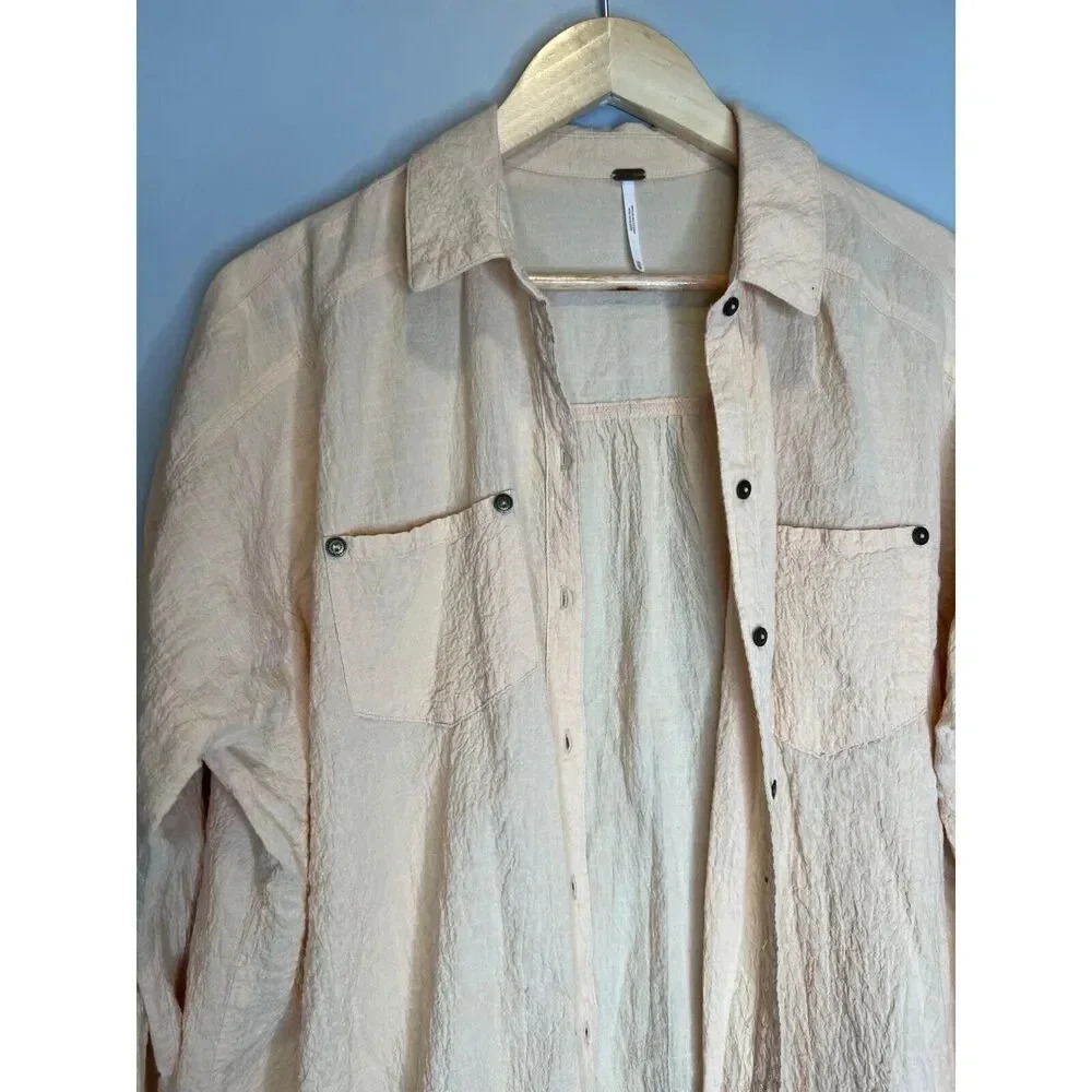 Free People oversized cotton gauze boho tunic button down blouse top sz SMALL/XS - Picture 2 of 5